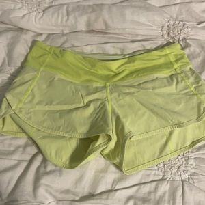 Neon yellow Lululemon shorts, 2.5